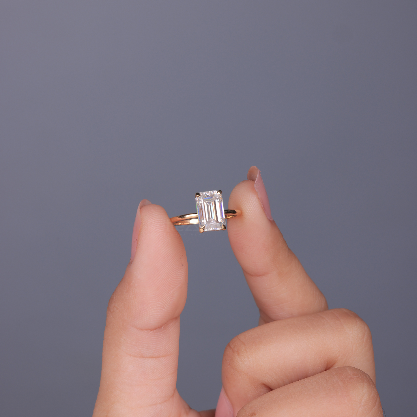 2.25CT Emerald Cut Hidden Halo Moissanite Engagement Ring - Ready to Ship