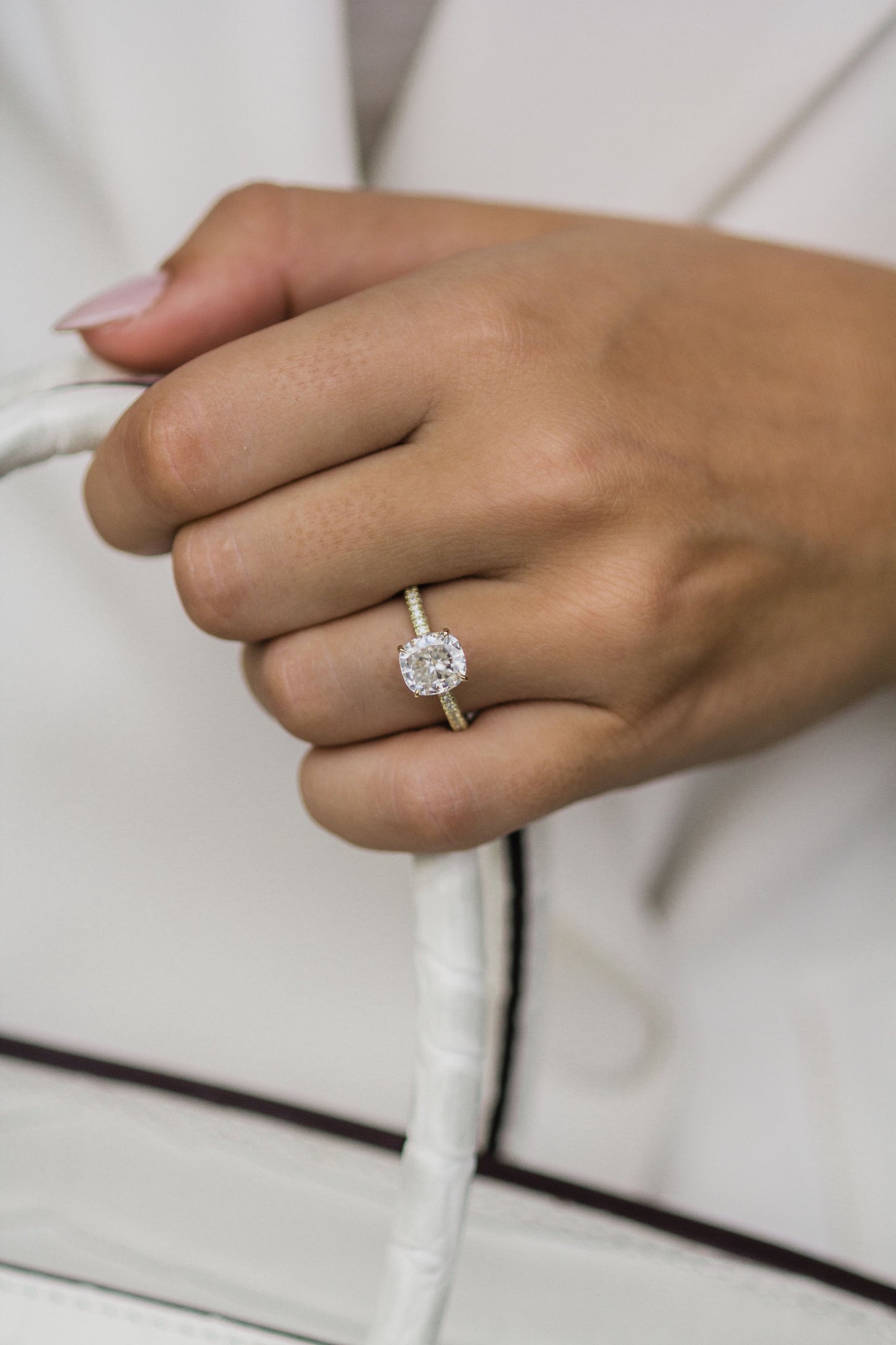 2.2 CT Cushion Cut Four Prong Moissanite Engagement Ring