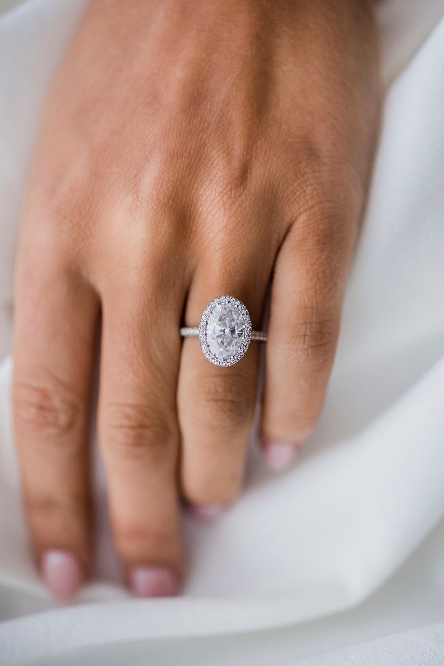 3.85CT Oval Cut Three Side Pave Moissanite Diamond Engagement Ring For Women