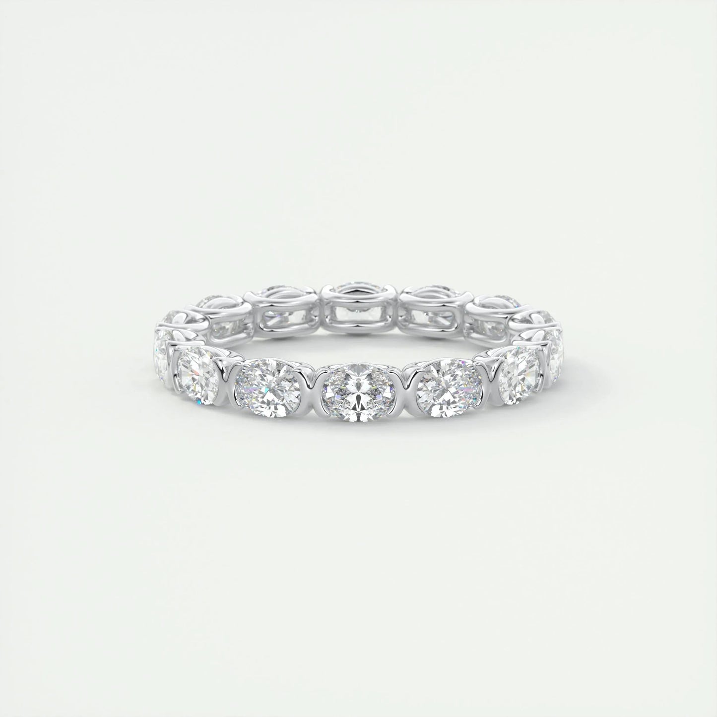 2.25 Oval Cut Half Bezel Moissanite Bridal Wedding Band