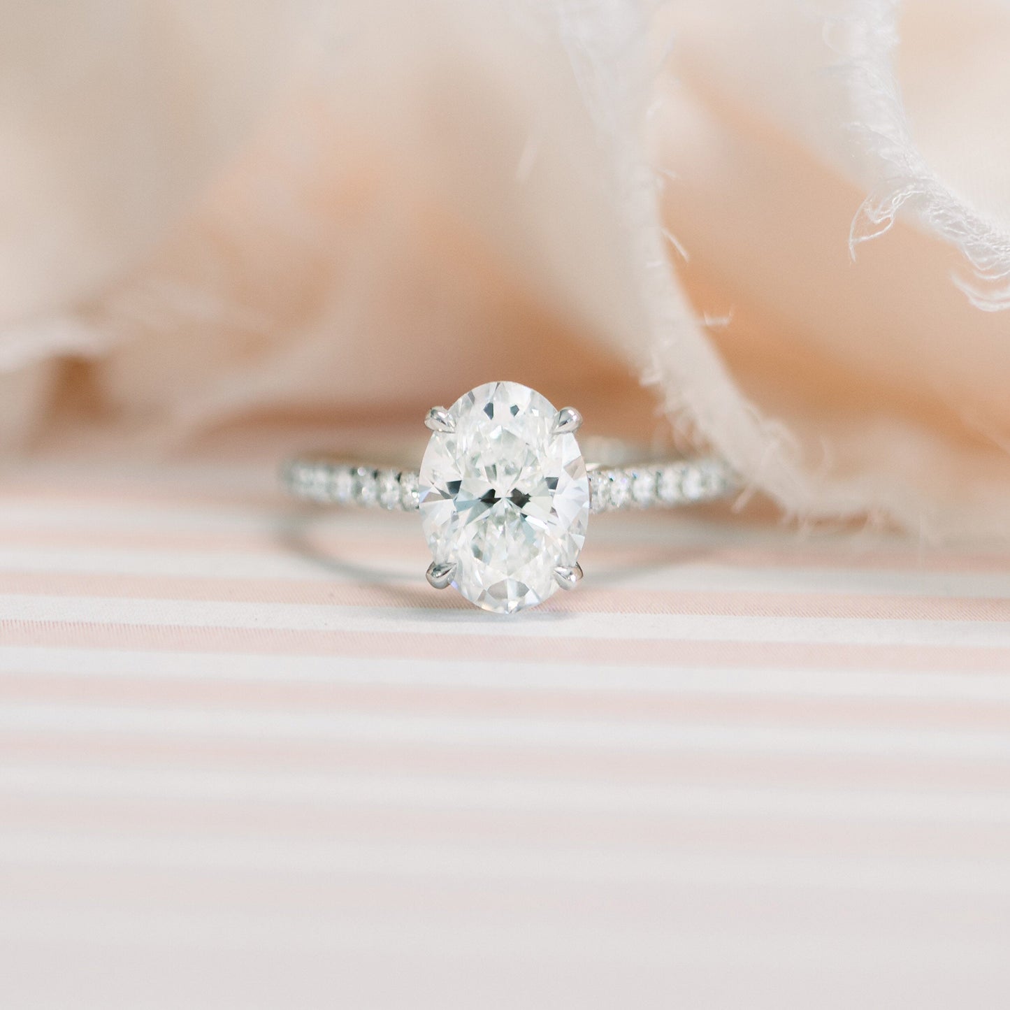 2.50CT Oval Cut Moissanite Trellis Pave Diamond Engagement Ring