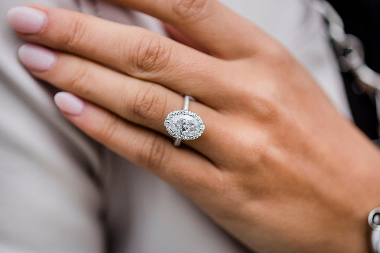 3.85CT Oval Cut Three Side Pave Moissanite Diamond Engagement Ring For Women