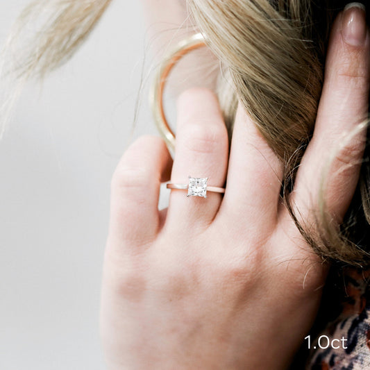 1.0ct Princess Cut Moissanite Diamond Trellis Solitare Engagement Ring