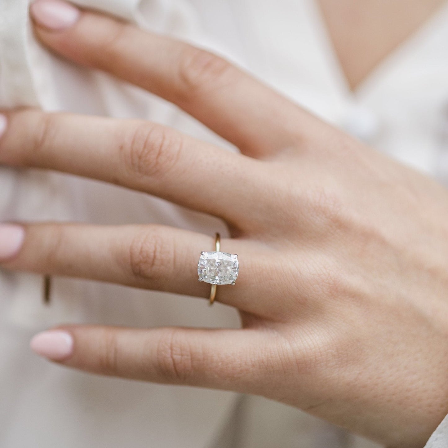 3.20CT Elongated Cushion Cut Hidden Halo Moissanite Diamond Engagement Ring