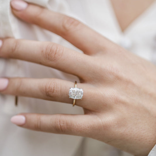 3.20CT Elongated Cushion Cut Hidden Halo Moissanite Diamond Engagement Ring