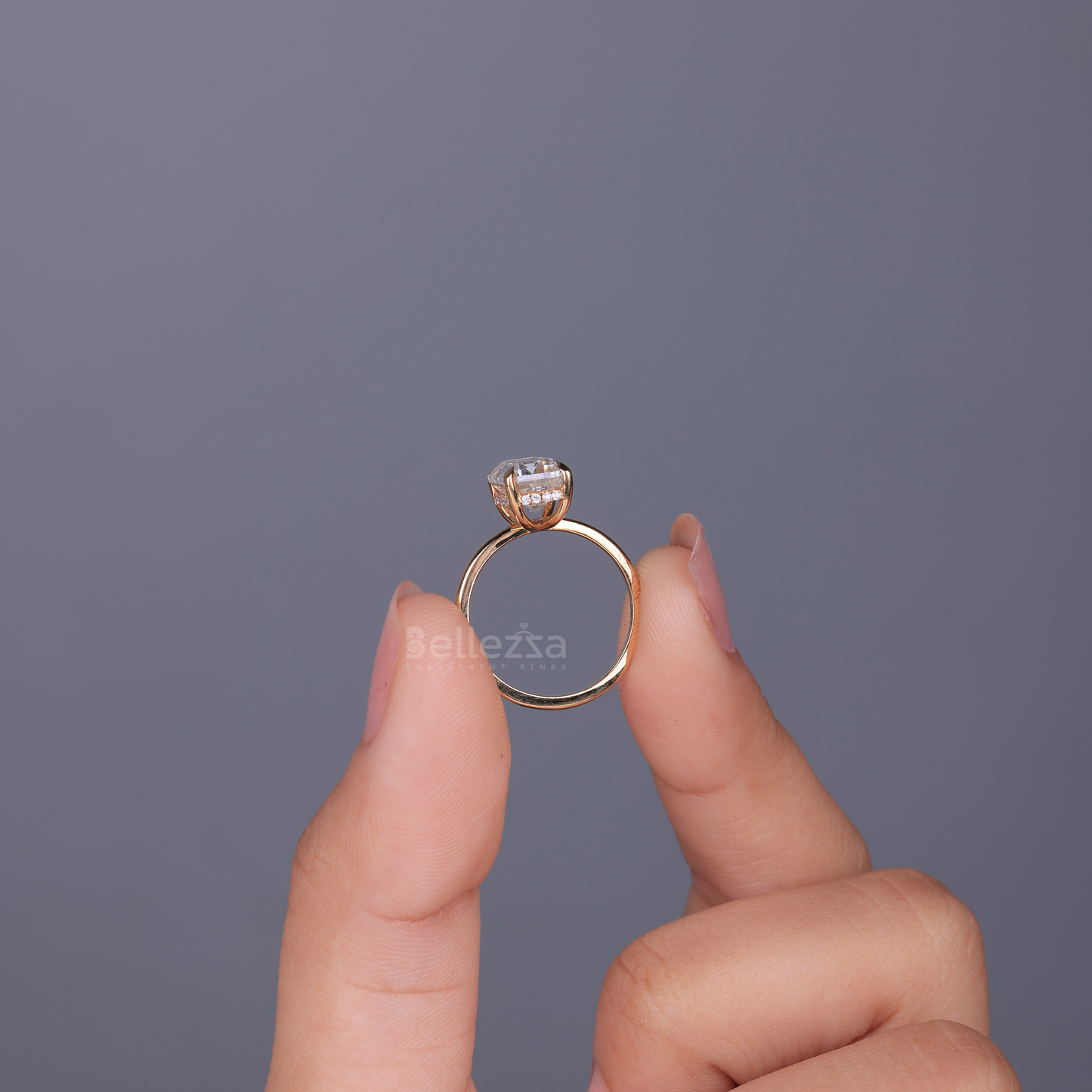 2.25CT Emerald Cut Hidden Halo Moissanite Engagement Ring - Ready to Ship