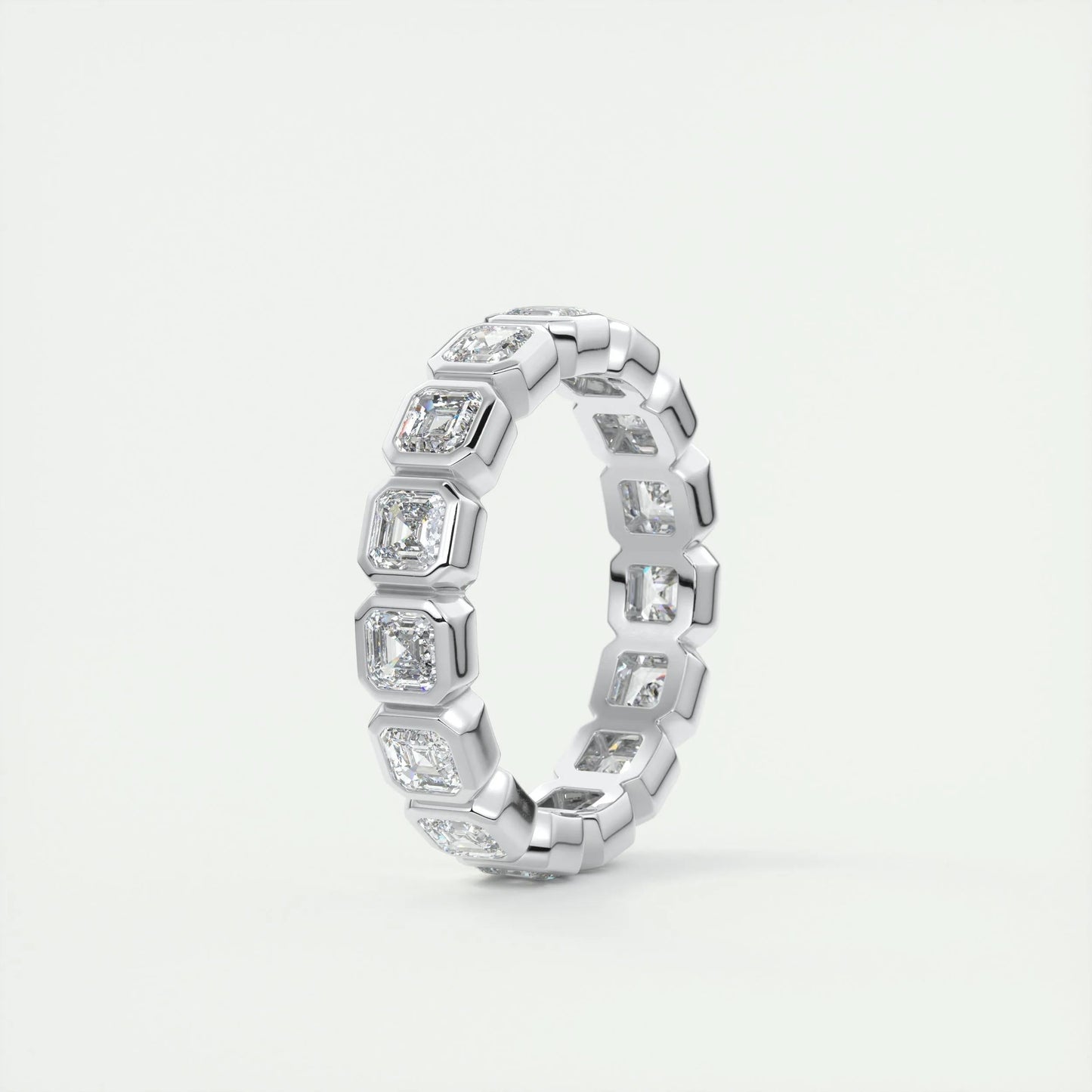 2.25 Asscher Cut Full Bezel Setting Moissanite Bridal Wedding Band