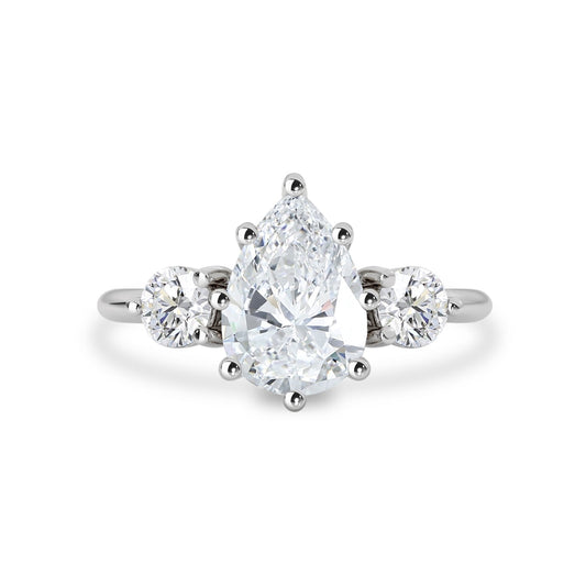 1.93 CT Pear Moissanite Three Stone Engagement Ring