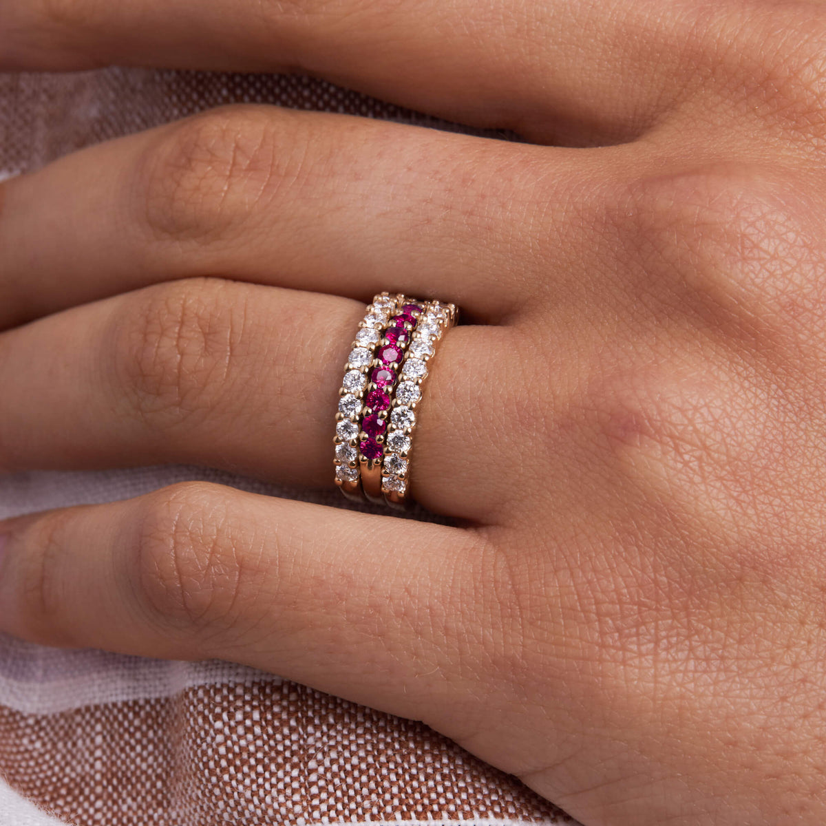1.10TCW Round Cut Ruby Moissanite july Birthstone Wedding Band