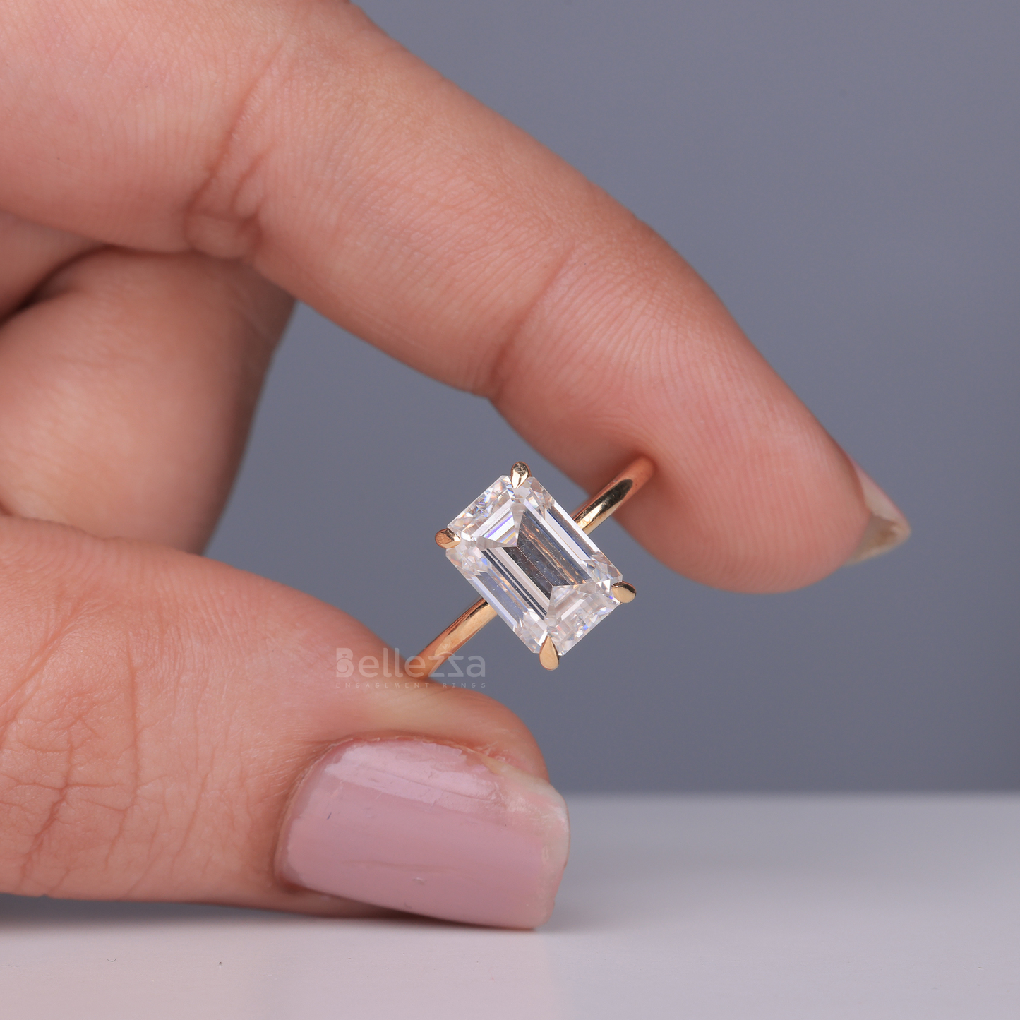 2.25CT Emerald Cut Hidden Halo Moissanite Engagement Ring - Ready to Ship