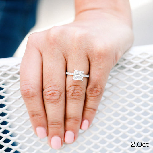 2.0CT Princess Cut Moissanite Petite Pave Diamond Engagement Ring