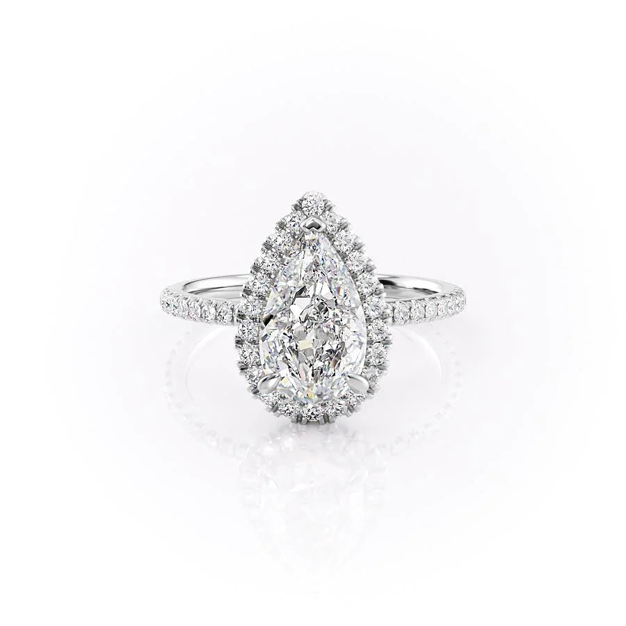 1.50 CT Pear Moissanite Halo Engagement Ring