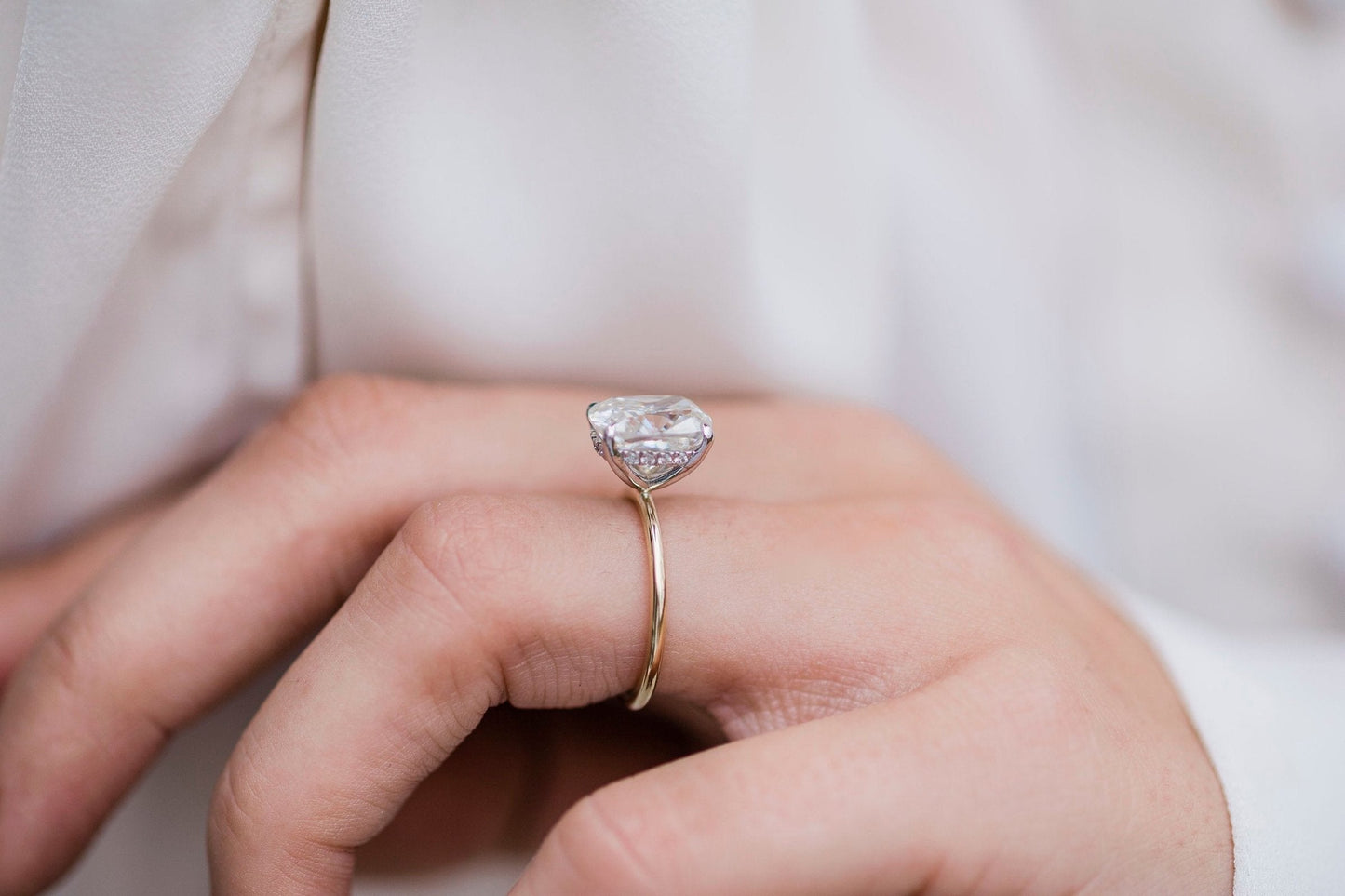 3.20CT Elongated Cushion Cut Hidden Halo Moissanite Diamond Engagement Ring