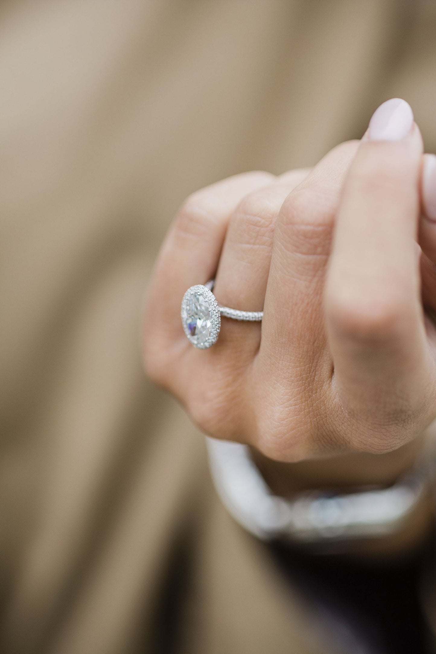 3.85CT Oval Cut Three Side Pave Moissanite Diamond Engagement Ring For Women