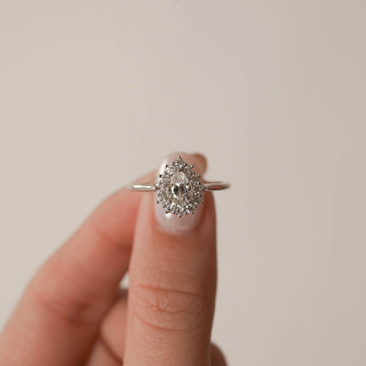 0.75CT Pear Cut Halo Moissanite Diamond Engagement Ring For Women