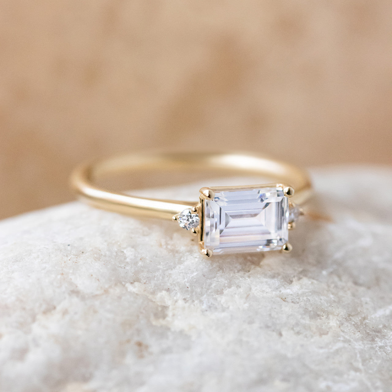 1.50 CT Emerald Moissanite East West Cluster Engagement Ring