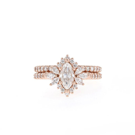 0.75CT Marquise Moissanite Cluster Diamond Wedding Ring Set