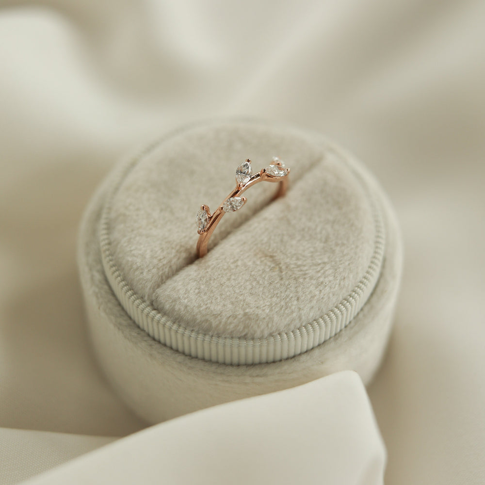 0.33ct Marquise Cut Twig Moissanite Diamond 5 Stone Wedding Band