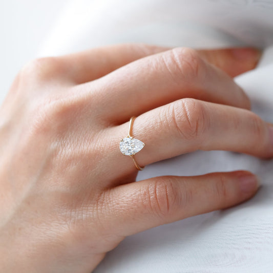 1.93CT Pear Cut Solitaire Moissanite Engagement Ring in 14K Rose Gold