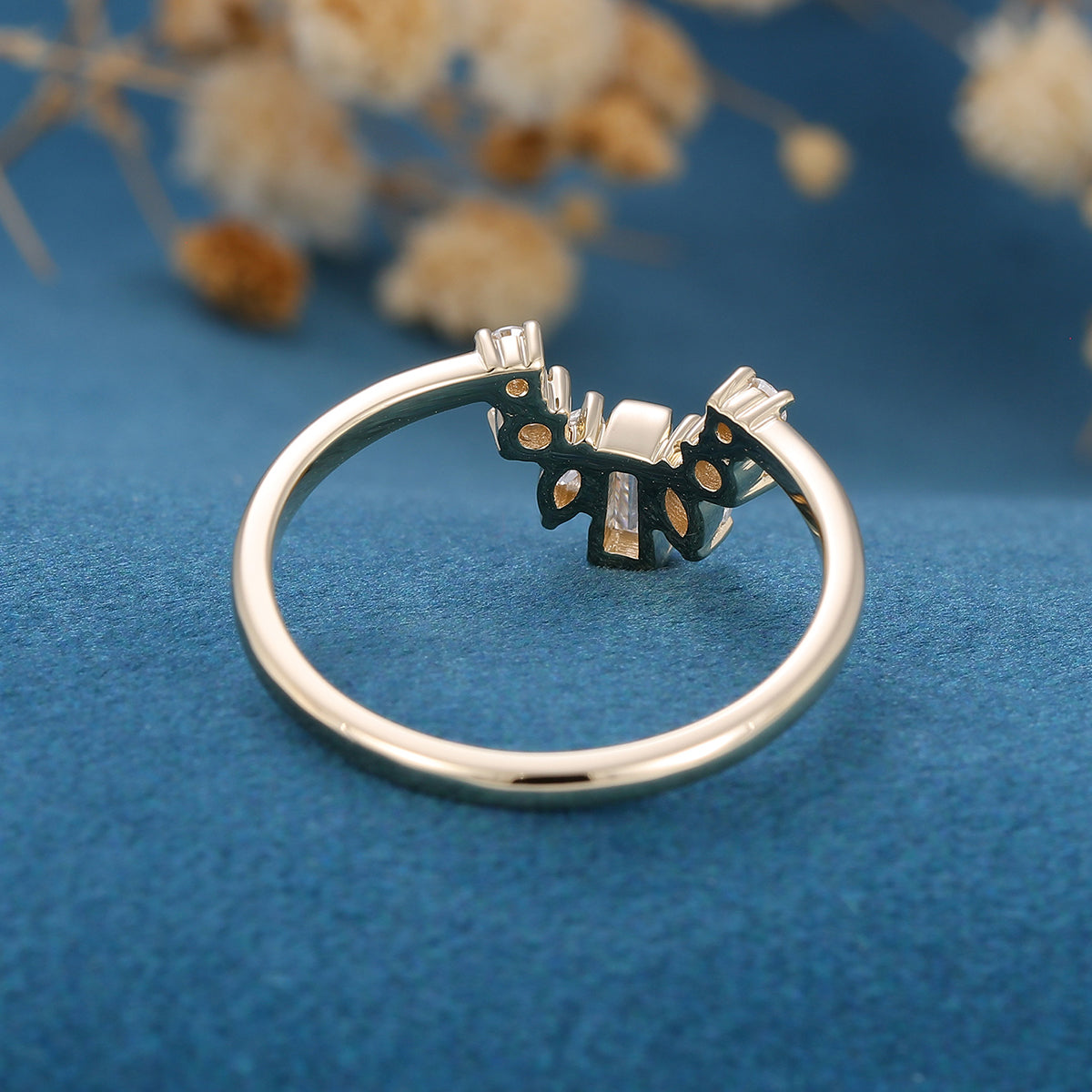 2.0 CT Round, Marquise & Baguette Shaped Moissanite Curved Wedding Band