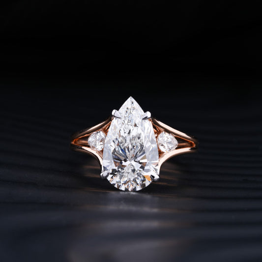 4.0 CT Pear Cut Three Stone Moissanite Diamond Engagement Ring