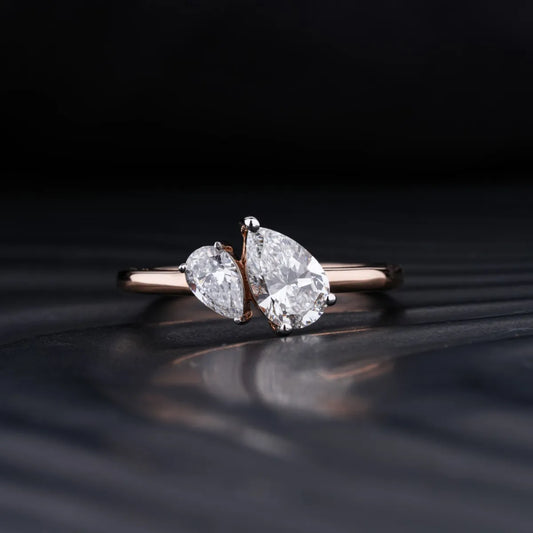 1.0 CT Pear Shaped Moissanite Two Stone Engagement Ring