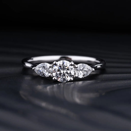 1.0 CT Round Cut Moissanite Three Stone Engagement Ring