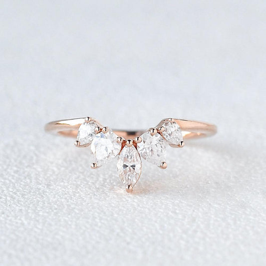 0.6 CT Marquise And Pear Cut Cluster Moissanite Wedding Band