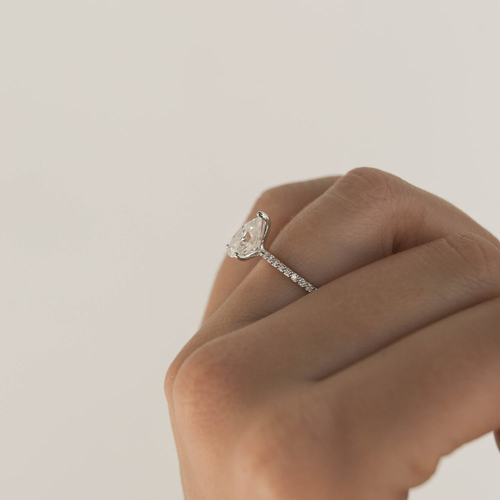 1.25CT Pear Cut Pave Moissanite Diamond Engagement Ring