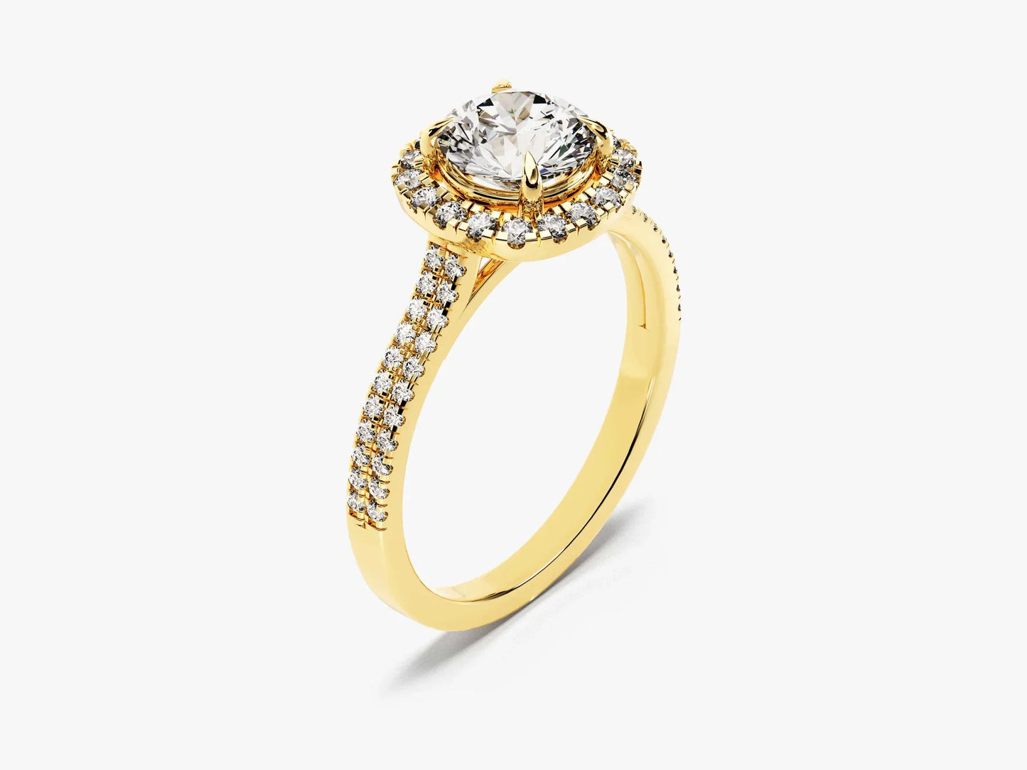 1.0CT Round Diamond Double Pave Halo Set Moissanite Engagement Ring