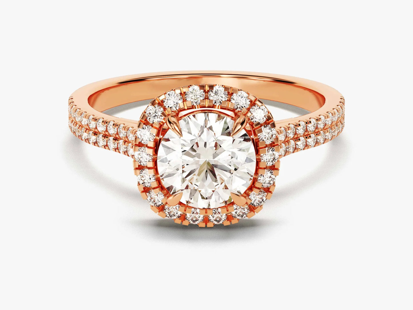1.0CT Round Diamond Double Pave Halo Set Moissanite Engagement Ring