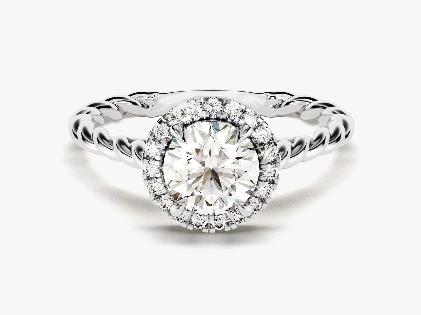 1.0CT Round Brilliant Diamond Halo Setting Moissanite Engagement Ring