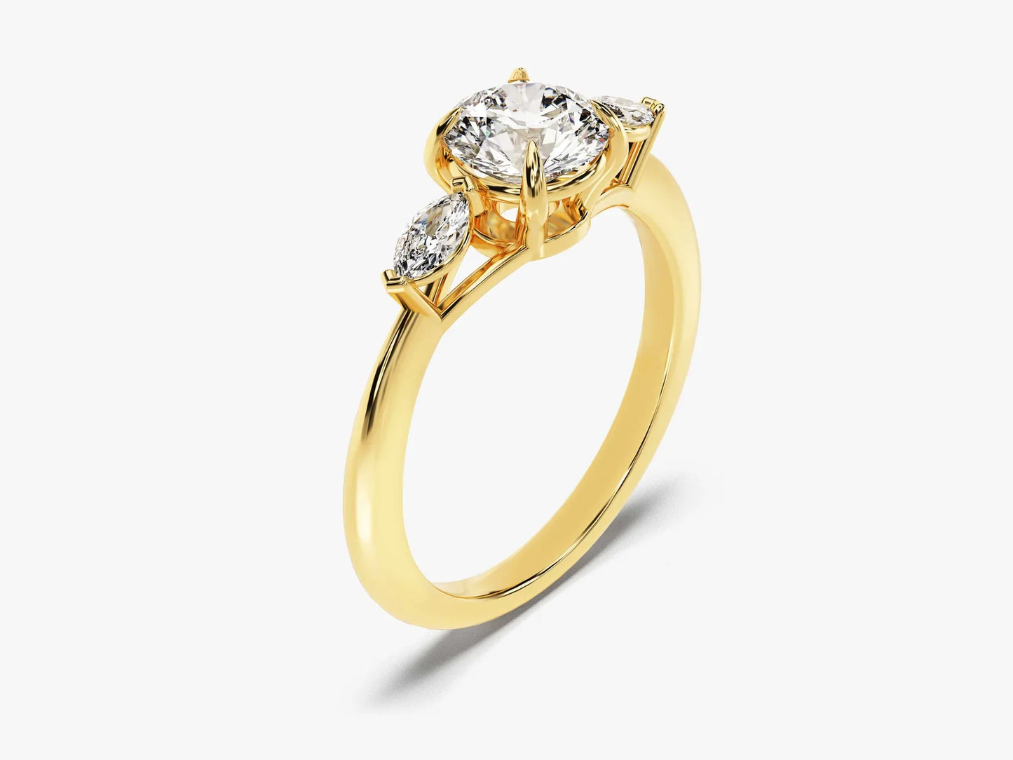 1.0CT Round & Marquise Diamond Three Stone Setting Moissanite Engagement Ring