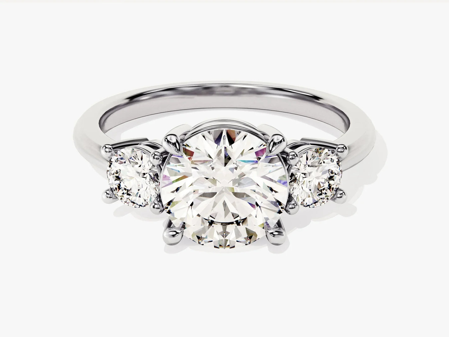 2.0CT Round Cut Diamond Three Stone Setting Moissanite Engagement Ring