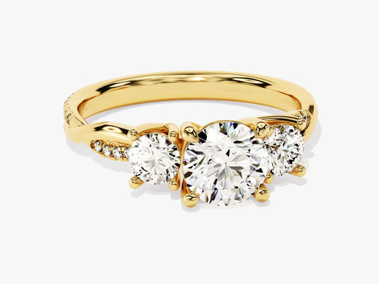1.0CT Round Cut Diamond Three Stone Pave Setting Moissanite Engagement Ring
