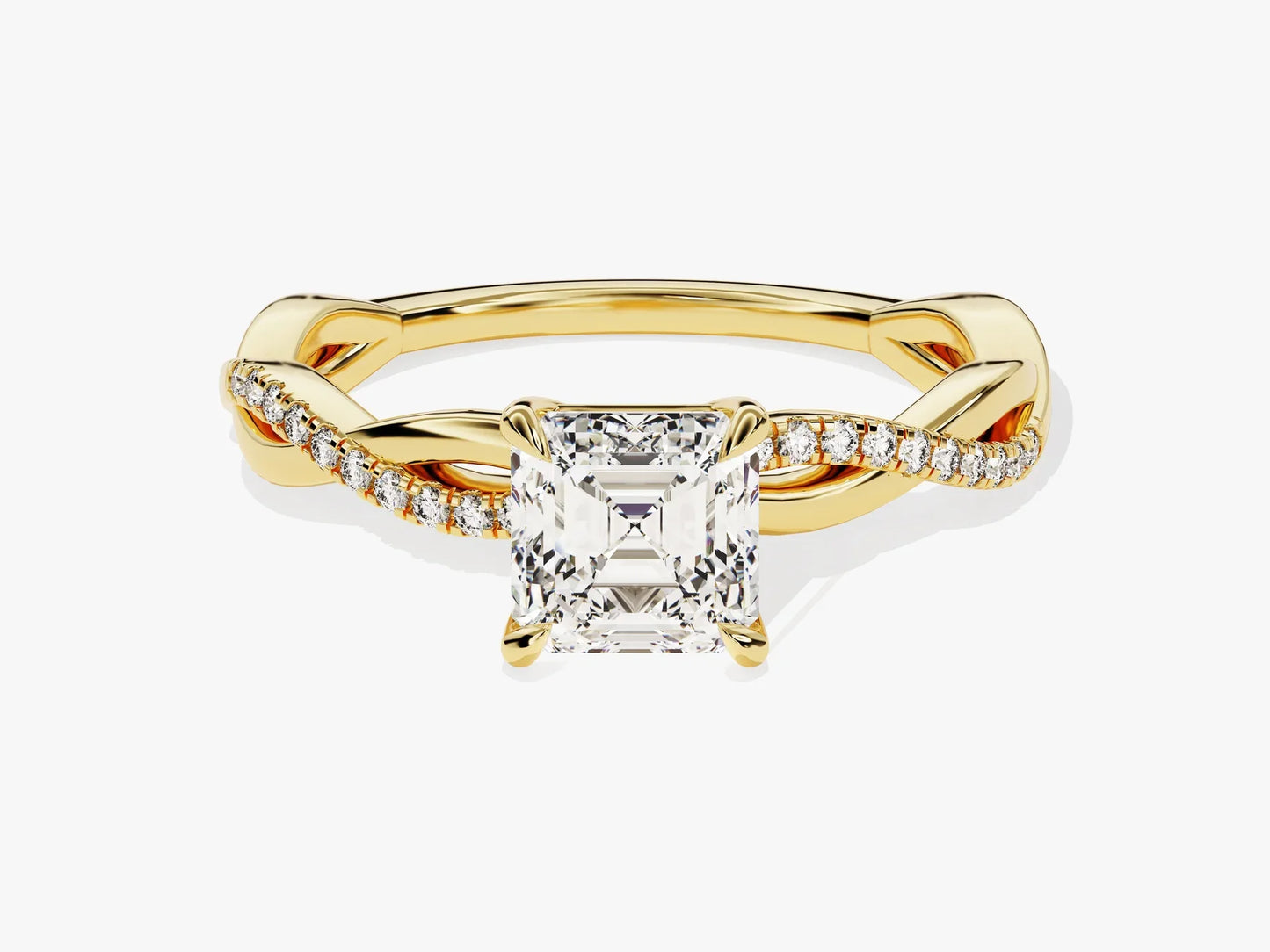 1.0CT Asscher Diamond Twisted Pave Setting Moissanite Engagement Ring