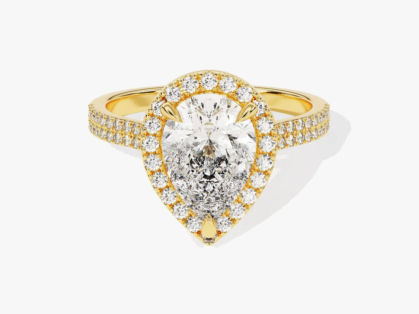 2.0CT Pear Diamond Double Shank Halo Moissanite Engagement Ring