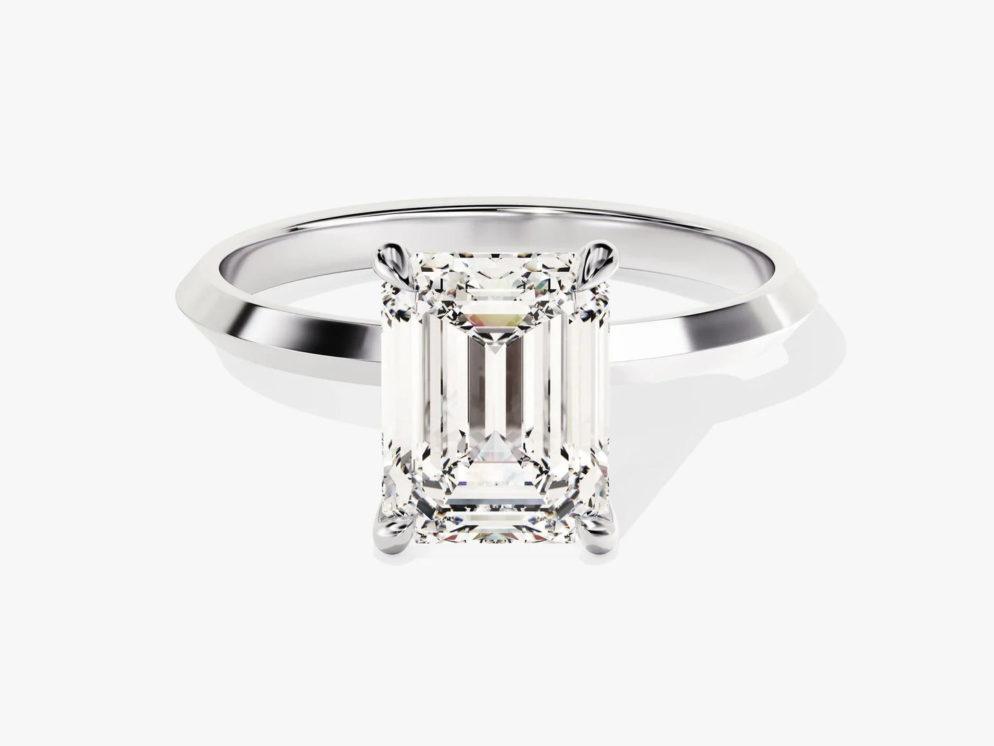 2.0CT Emerald Diamond Kinfe Edge Solitaire Moissanite Engagement Ring