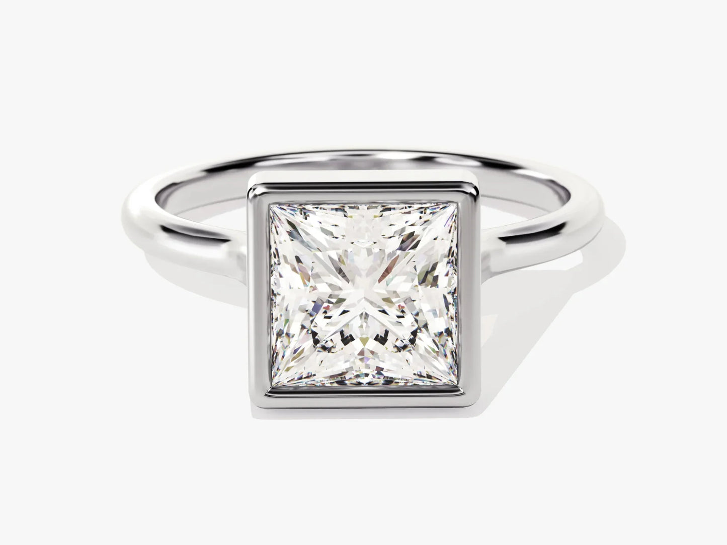 2.0CT Princess Diamond Bezel Setting Solitaire Moissanite Engagement Ring