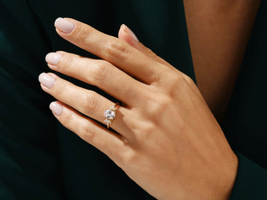 1.50CT Oval Diamond Cluster Setting Moissanite Engagement Ring