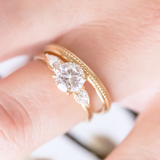 1.0CT Round Cut Three Stone Moissanite Engagement Ring in 14K Yellow Gold