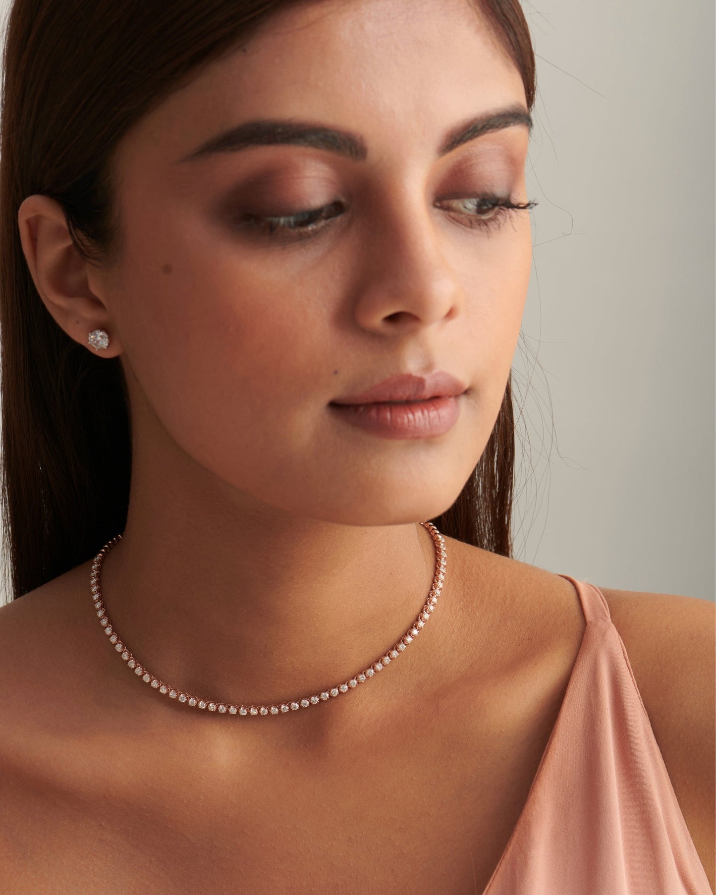 Round Cut Moissanite Classic Single Row Diamond Necklace For Women
