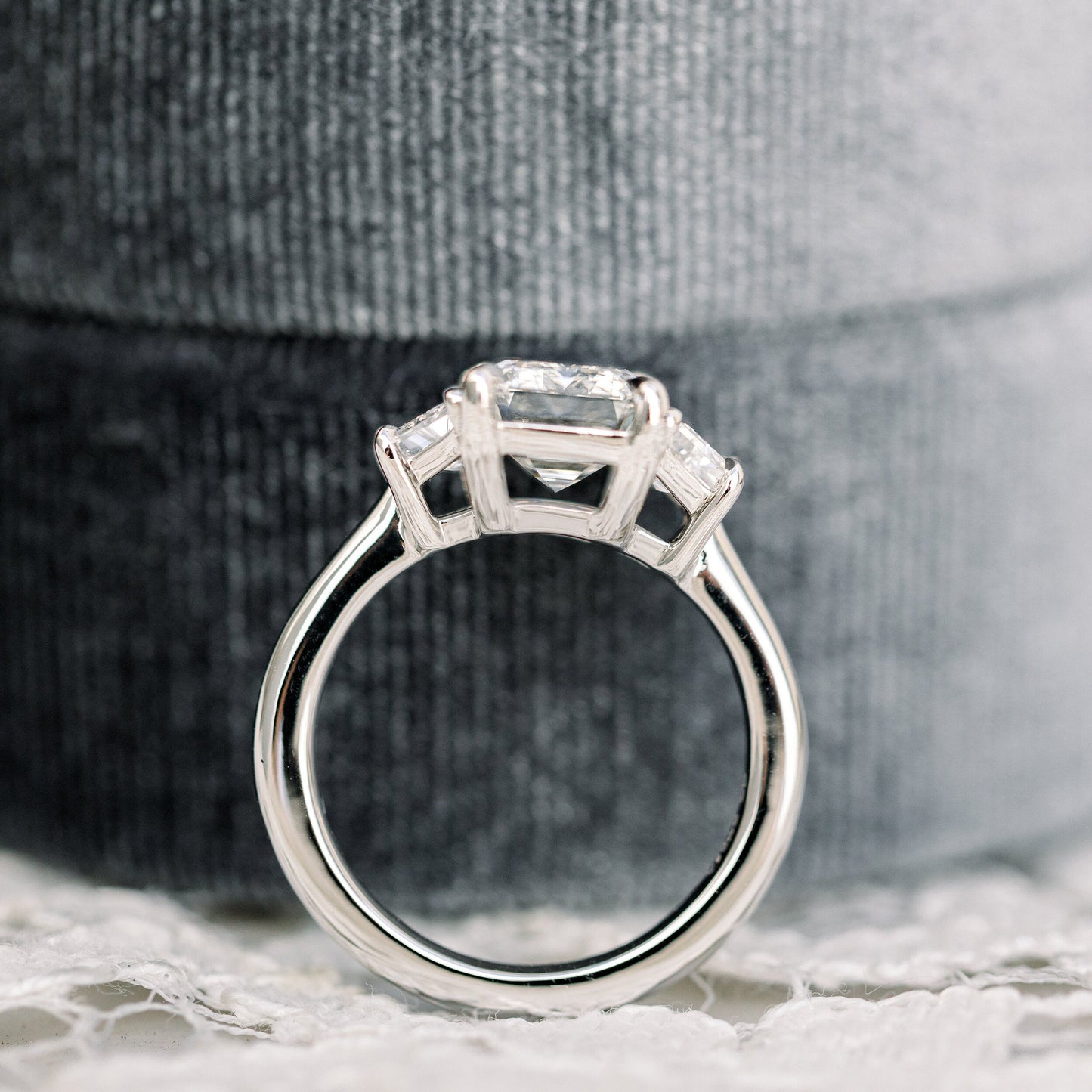 2.75CT Emerald Cut Moissanite Trapezoid Diamond Engagement Ring