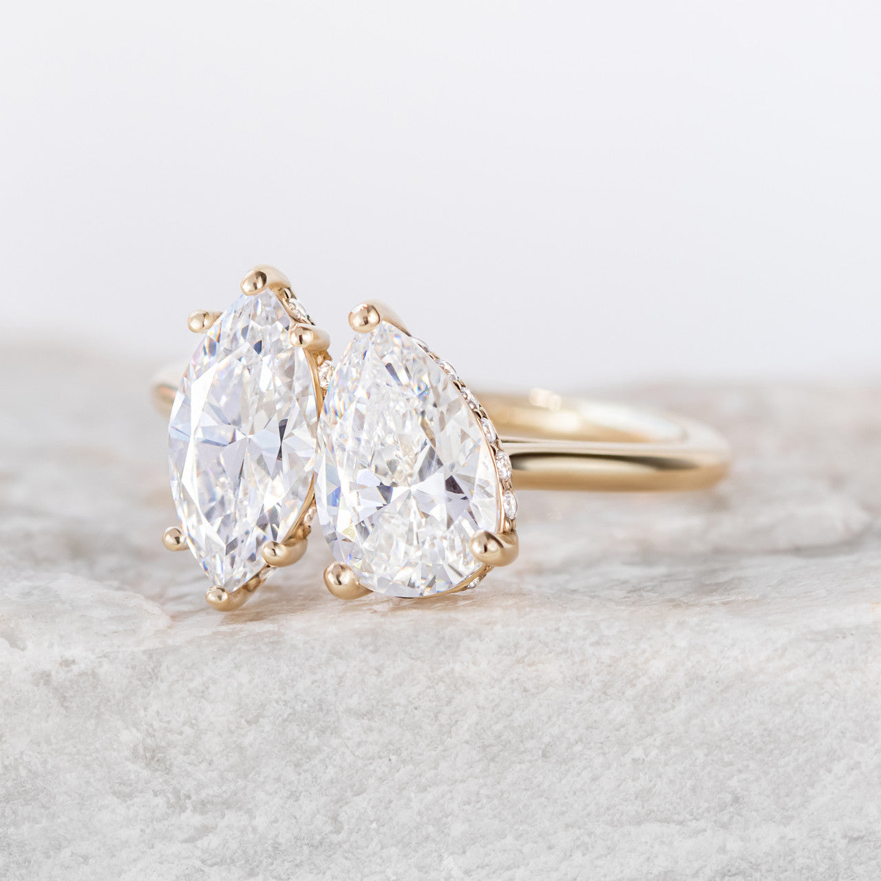 2.23 CT Marquise & Pear Moissanite Two Stone Engagement Ring