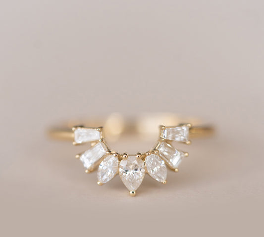 0.50ct Pear And Round Moissanite Diamond 7 Stone Wedding Band