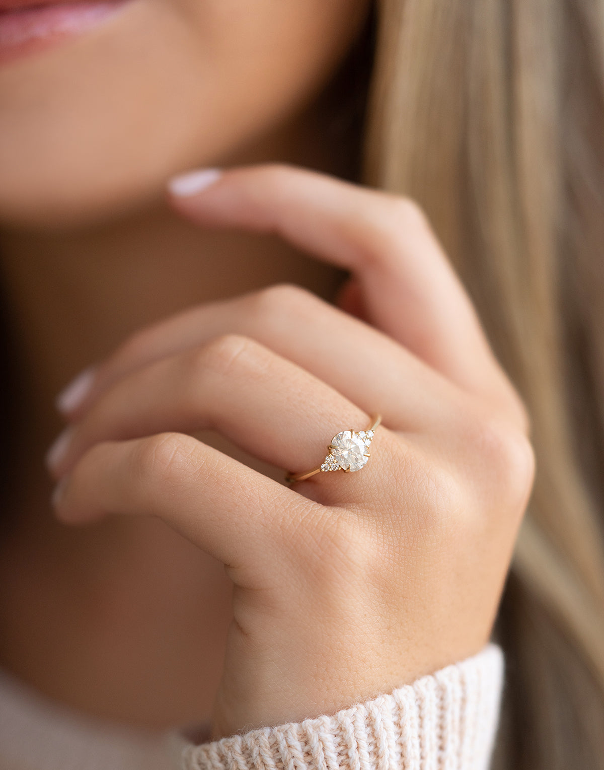 1.26CT Oval Cut Cluster Moissanite Four Prong Diamond Engagement Ring