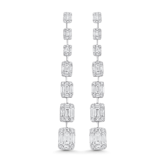 4.53 TCW Baguette & Round Moissanite Diamond Long Drop Earrings