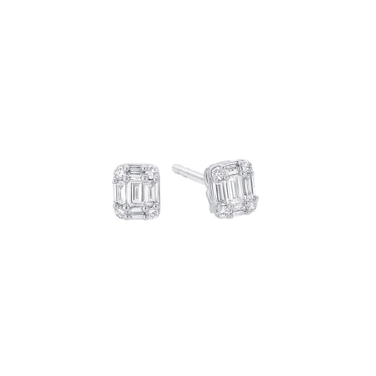 0.50 TCW Emerald & Round Moissanite Diamond Stud Earrings