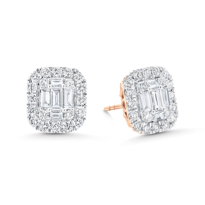 3.34 TCW Round & Baguette Moissanite Diamond Halo Earrings