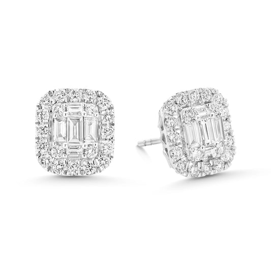 3.34 TCW Round & Baguette Moissanite Diamond Halo Earrings